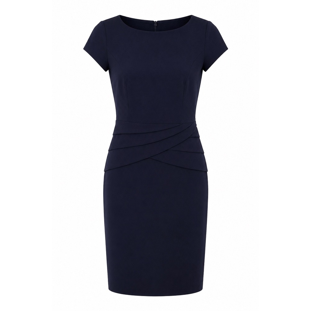 Vintage Y2K 9 & Co Navy Ruched Sheath Career Dress Deadstock Size 4 Classic LBD